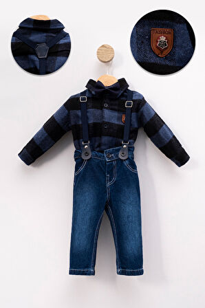 Papyonlu Şık Bebek Alt Üst Takım-Mavi | 18-24 ay