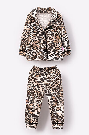 Leopar Desenli Kız Bebek Çocuk Alt Üst 2'li Pijama Takım-Çok Renkli | 3 Yaş
