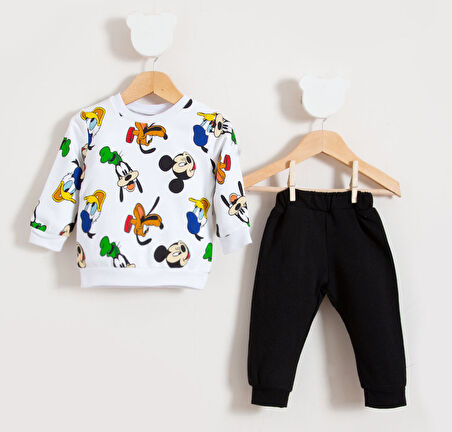 Özel Karakterler Baskılı Bebek Alt Üst Takım Siyah | 6-9 AY