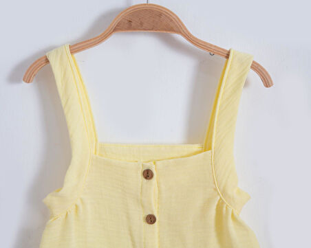 Asklılı Müslin Kız Bebek Yazlık Şort 2'li Takım-Sarı | 6-9 ay