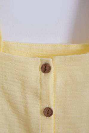 Asklılı Müslin Kız Bebek Yazlık Şort 2'li Takım-Sarı | 12-18 ay