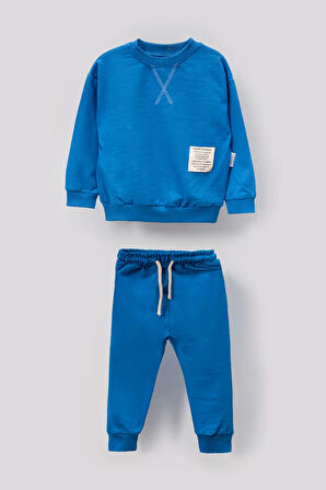 Tarz Etiketli Mevsimlik Pamuklu Bebek&Çocuk 2'li Alt Üst Takım-Mavi | 1-2 Yaş