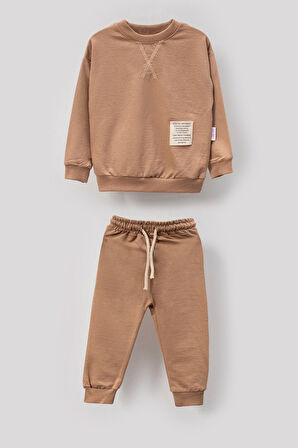 Tarz Etiketli Mevsimlik Pamuklu Bebek&Çocuk 2'li Alt Üst Takım-Bej | 5-6 Yaş