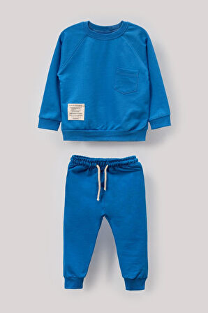 Tarz Etiketli Cepli Mevsimlik Pamuklu Bebek&Çocuk 2'li Alt Üst Takım-Mavi | 1 Yaş