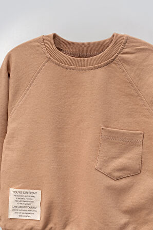 Tarz Etiketli Cepli Mevsimlik Pamuklu Bebek&Çocuk 2'li Alt Üst Takım-Bej | 1-2 Yaş