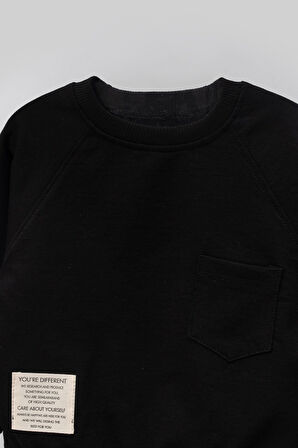 Tarz Etiketli Cepli Mevsimlik Pamuklu Bebek Çocuk 2'li Alt Üst Takım-Siyah | 4-5 Yaş