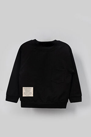 Tarz Etiketli Cepli Mevsimlik Pamuklu Bebek Çocuk 2'li Alt Üst Takım-Siyah| 5-6 Yaş