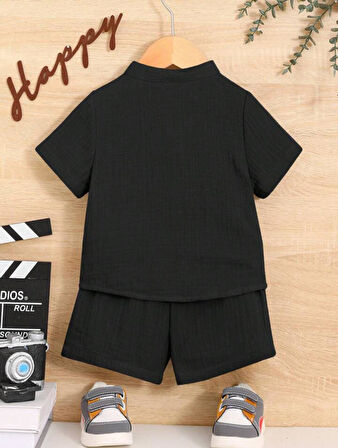 Müslin Cepli Şık Pamuklu 2'li Yazlık Şort Takım-Siyah | 3 Yaş