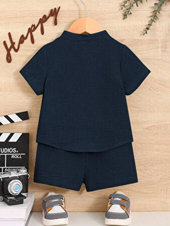 Müslin Cepli Şık Pamuklu 2'li Yazlık Şort Takım-Lacivert | 2 Yaş