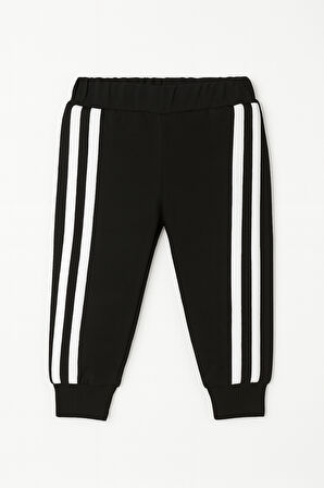 Yandan Çizgili Fermuarlı Kapüşonlu Spor 2 Li Bebek Alt Üst Takım-Siyah | 2 Yaş