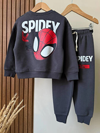 SPIDEY MARVEL BASKILI KANGURU CEPLİ 3 İPLİK ŞARDONSUZ ALT ÜST ERKEK ÇOCUK TAKIMI