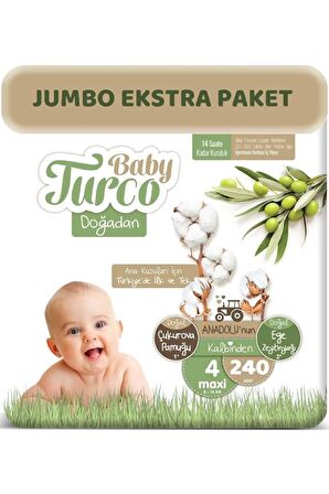 Baby Turco Doğadan 4 Numara Bebek Bezi 8-14 Kg Maxi 240'lı