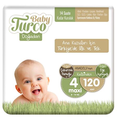 Baby Turco Doğadan Avantajlı Bebek Bezi 4 Numara Maxi 120'li