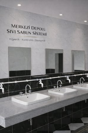 Hilal Kimya Depolu Sabunluk Sistemi | 6 Musluklu | 10 Lt Merkezi Depolu | Alttan Basmalı | Okul, Cami ve Toplu Kullanım İçin - Beyaz