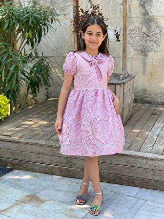 Kız Çocuk Eteği Kabarık Doğum Günü Bayramlık Abiye Pembe Elbise