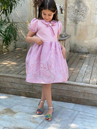 Kız Çocuk Eteği Kabarık Doğum Günü Bayramlık Abiye Pembe Elbise