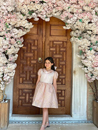 Kız Çocuk Eteği Kabarık Doğum Günü Bayramlık Abiye Pudra Pembe Elbise