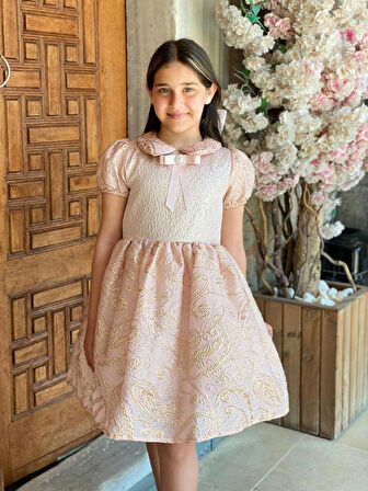 Kız Çocuk Eteği Kabarık Doğum Günü Bayramlık Abiye Pudra Pembe Elbise