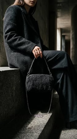 BuradaBulabilirsin Siyah Peluş Kadın Omuz ve El Çantası 18x12 cm Zincir Askılı Yumuşak Dokulu Mini Çanta BBZ