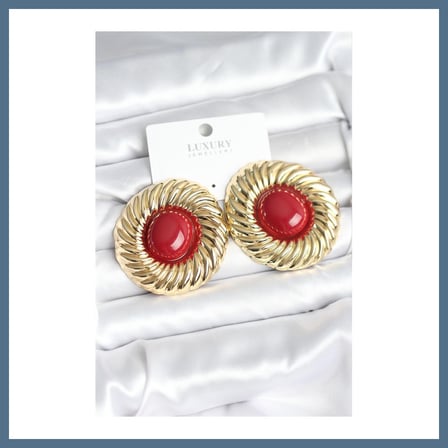 BuradaBulabilirsin Pirinç Gold Renk Bordo Boncuklu Vintage Kadın Küpe BBZ