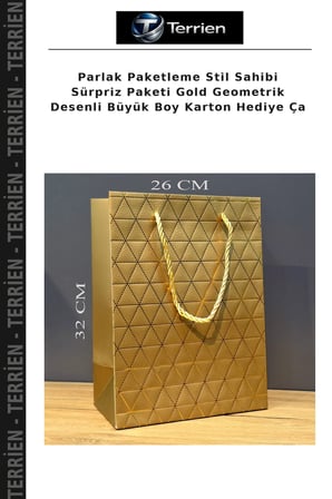 Parlak Paketleme Stil Sahibi Sürpriz Paketi Gold Geometrik Desenli Büyük Boy Karton Hediye Ça