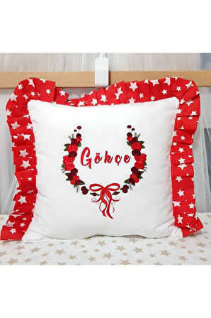 İsme Özel Nakışlı Fırfırlı Bebek Kırlenti 40x40 Cm Dolgulu Takı Yastığı