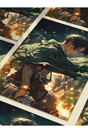 Levi - Attack On Titan - Anime & Manga Posterleri, Özel Tasarım Kağıt Poster, Duvar Sanatı