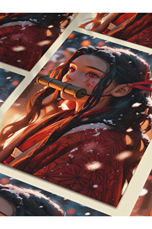 Nezuko - Demon Slayer - Anime & Manga Posterleri, Özel Tasarım Kağıt Poster, Duvar Sanatı
