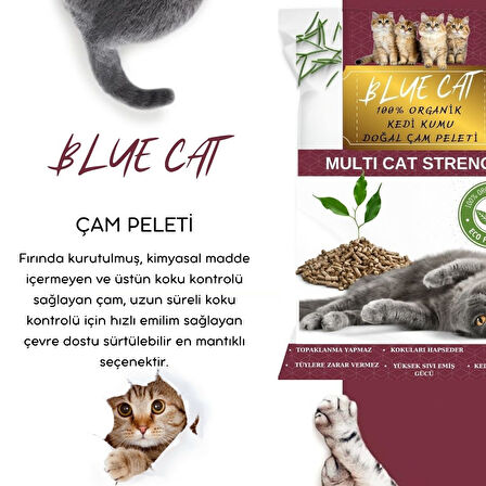 BLUECAT Çam Peleti Kedi Kumu Net 10 kg - 20 lt - Topaklanmayan %100 Organik