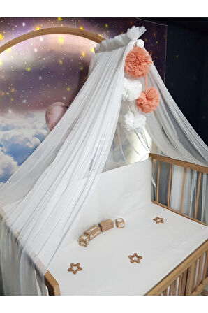 Lüks Cibinlik Takımı - 6 metre Yumuşak Likra Tül - Beyaz ve Somon (Aparat Dahil)