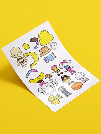 Toca Boca Kes-Yapıştır Etkinlik Sayfası (A3 Boyut – Renkli Baskı), Giydirme Seti