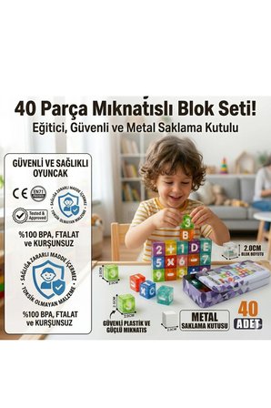 Btrcmpny-Manyetik Yapı Blokları Mıknatıslı Alfabe Sayılar Toplama Çıkarma Bölme Çarpma 40 Parça Renkli Küp