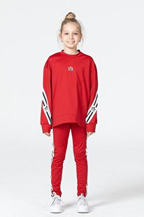 Black One Kız Çocuk Şerit Detaylı Salaş Sweat ve Tayt Spor Takım
