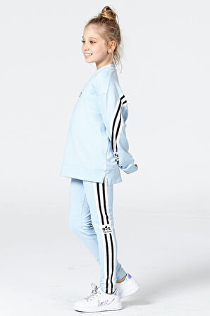 Black One Kız Çocuk Şerit Detaylı Salaş Sweat ve Tayt Spor Takım