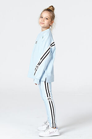 Black One Kız Çocuk Şerit Detaylı Salaş Sweat ve Tayt Spor Takım