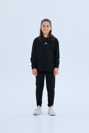 Black One Kız Çocuk Şerit Detaylı Salaş Sweat ve Tayt Spor Takım – Rahat Kesim, Yumuşak Kumaş