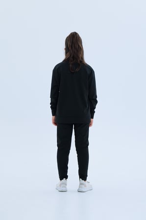 Black One Kız Çocuk Şerit Detaylı Salaş Sweat ve Tayt Spor Takım – Rahat Kesim, Yumuşak Kumaş