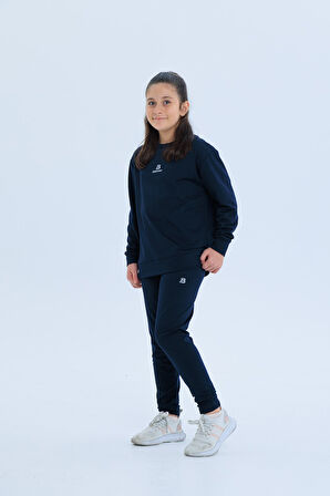 Black One Kız Çocuk Şerit Detaylı Salaş Sweat ve Tayt Spor Takım