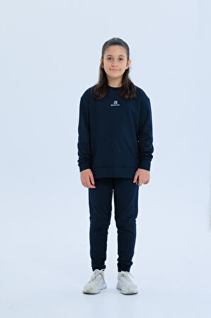 Black One Kız Çocuk Şerit Detaylı Salaş Sweat ve Tayt Spor Takım