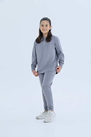 Black One Kız Çocuk Şerit Detaylı Salaş Sweat ve Tayt Spor Takım