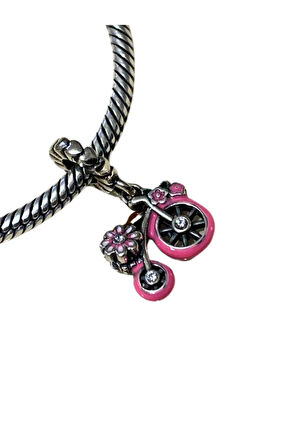 925 AYAR GÜMÜŞ PEMBE ÇİÇEKLİ BİSİKLET CHARM