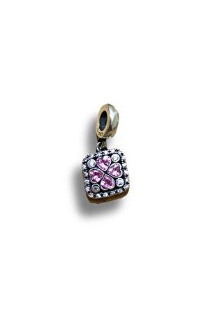 925 AYAR GÜMÜŞ TAŞLI YONCA CHARM PEMBE