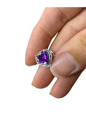 925 AYAR GÜMÜŞ TAŞLI MOR KALP CHARM