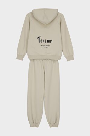 Kapüşonlu Baskı Detaylı Pike Kumaştan Erkek Çocuk Eşofman Takımı