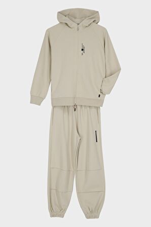 Kapüşonlu Baskı Detaylı Pike Kumaştan Erkek Çocuk Eşofman Takımı