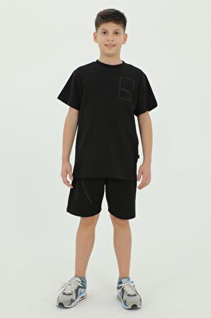 Bisiklet Yaka Erkek Çocuk Baskı Detaylı t-shirt Ve Şort İkili Takım