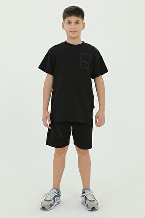 Bisiklet Yaka Erkek Çocuk Baskı Detaylı t-shirt Ve Şort İkili Takım