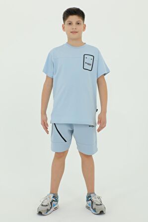 Bisiklet Yaka Erkek Çocuk Baskı Detaylı t-shirt Ve Şort İkili Takım