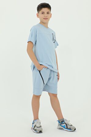 Bisiklet Yaka Erkek Çocuk Baskı Detaylı t-shirt Ve Şort İkili Takım