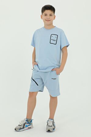 Bisiklet Yaka Erkek Çocuk Baskı Detaylı t-shirt Ve Şort İkili Takım